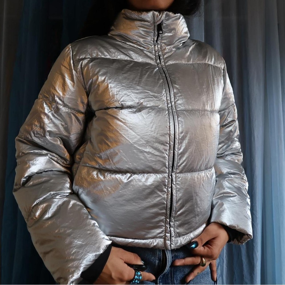 GAP Metallic Silver Puffer Jacket
